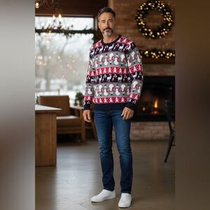St. John's Bay Holiday Snowman & Reindeer Knit Sweater - XL NWOT